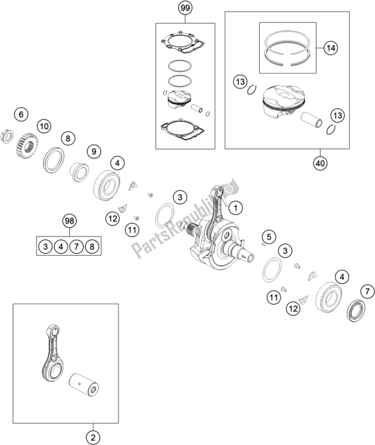 All parts for the Crankshaft, Piston of the KTM 250 XC-F US 2018