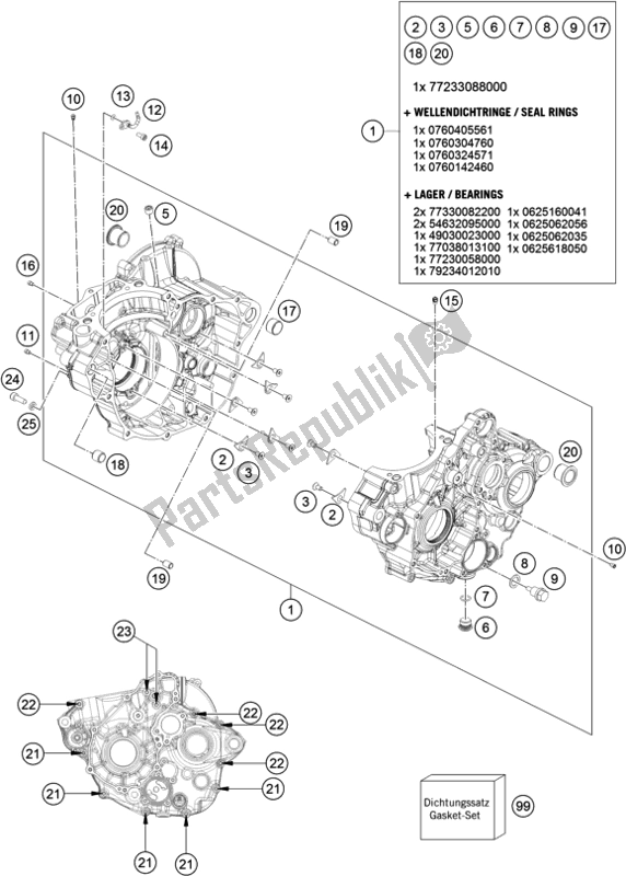 All parts for the Engine Case of the KTM 250 XC-F US 2018