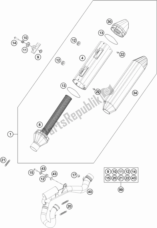 All parts for the Exhaust System of the KTM 250 XC-F US 2018