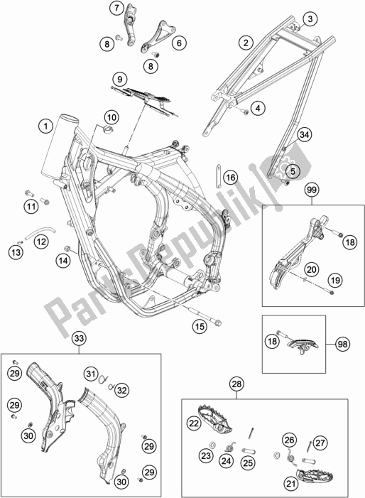 All parts for the Frame of the KTM 250 XC-F US 2018