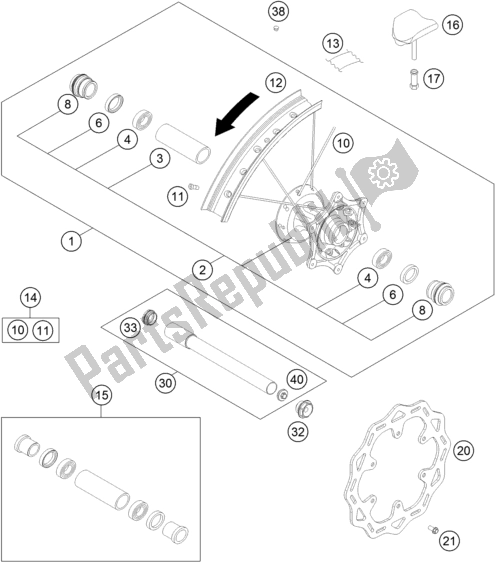 All parts for the Front Wheel of the KTM 250 XC-F US 2018