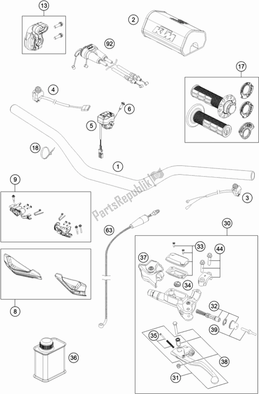 All parts for the Handlebar, Controls of the KTM 250 XC-F US 2018