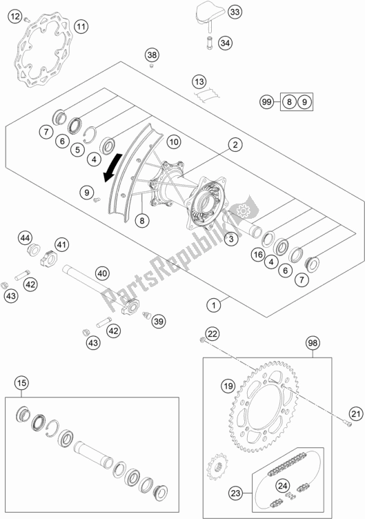 All parts for the Rear Wheel of the KTM 250 XC-F US 2018