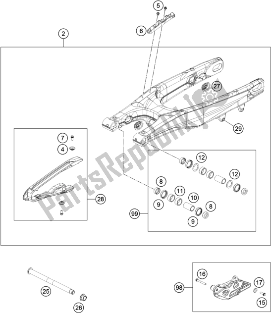 All parts for the Swing Arm of the KTM 250 XC-F US 2018