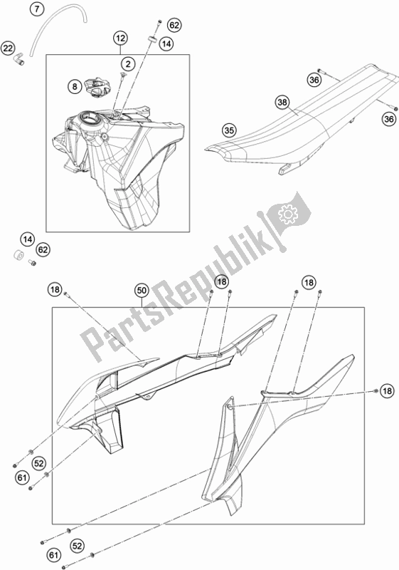 All parts for the Tank, Seat, Cover of the KTM 250 XC-F US 2018