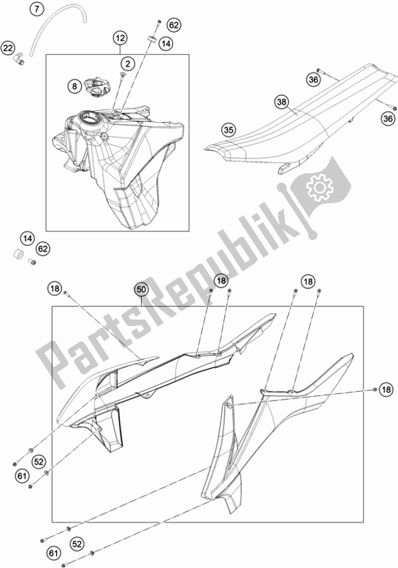 All parts for the Tank, Seat, Cover of the KTM 250 XC-F US 2018