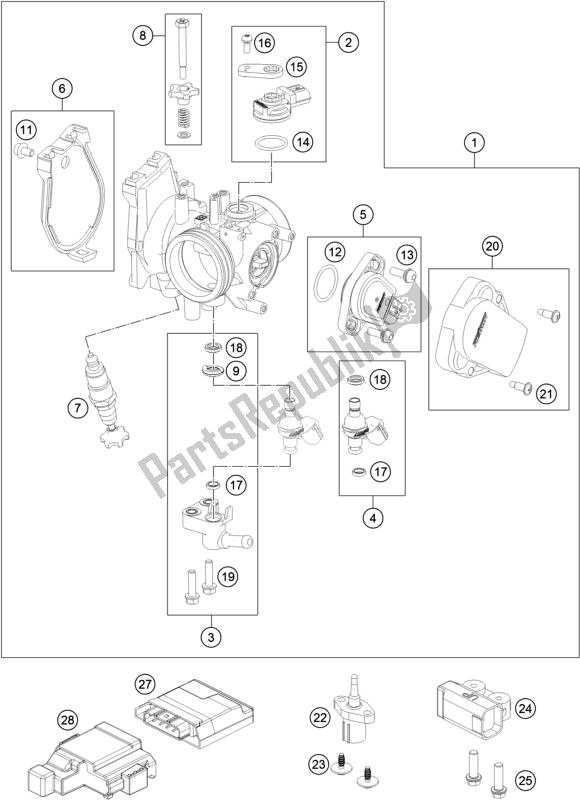 All parts for the Throttle Body of the KTM 250 XC-F US 2018