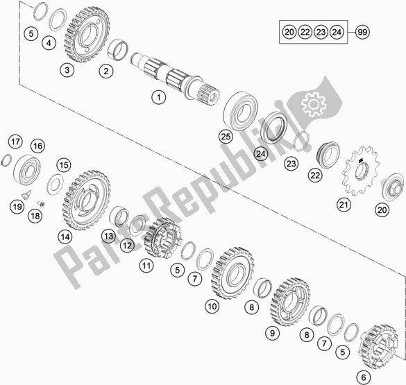 Toutes les pièces pour le Transmission Ii - Arbre Intermédiaire du KTM 250 XC-F US 2019