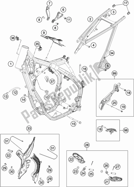 All parts for the Frame of the KTM 250 XC-F US 2020