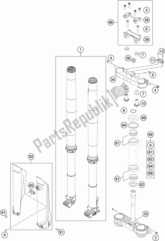 All parts for the Front Fork, Triple Clamp of the KTM 250 XC-F US 2020