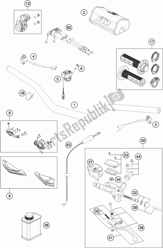 All parts for the Handlebar, Controls of the KTM 250 XC-F US 2020