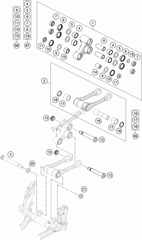 All parts for the Pro Lever Linking of the KTM 250 XC-F US 2020