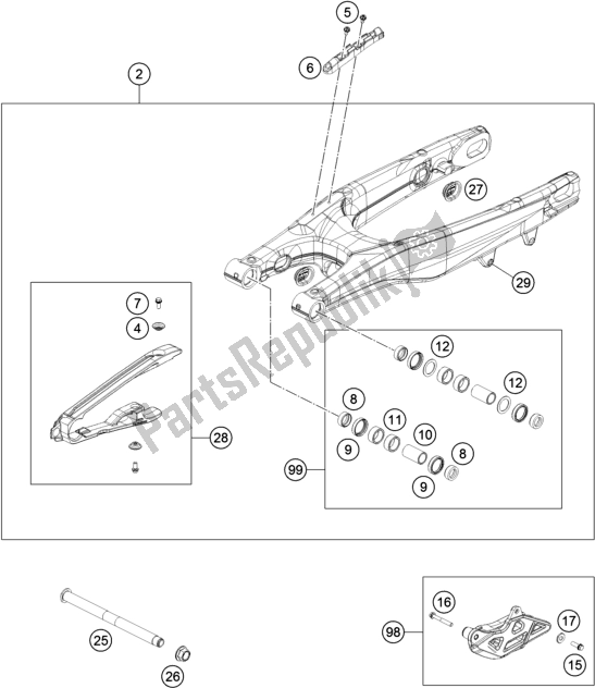 All parts for the Swing Arm of the KTM 250 XC-F US 2020