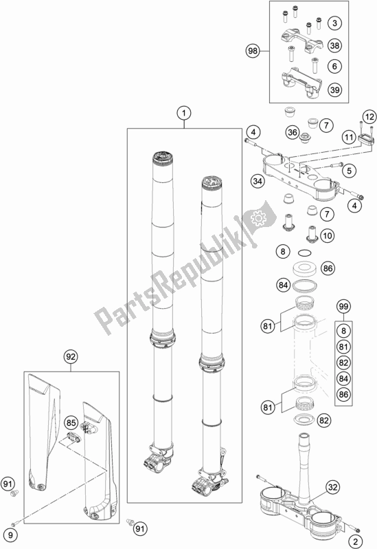 All parts for the Front Fork, Triple Clamp of the KTM 250 XC-F US 2021