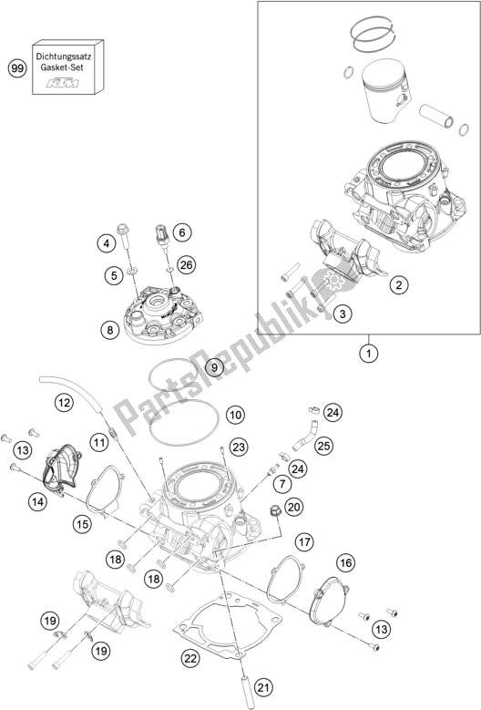 All parts for the Cylinder, Cylinder Head of the KTM 250 XC TPI US 2020