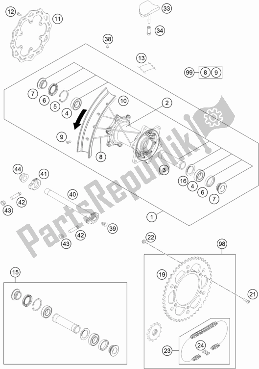 All parts for the Rear Wheel of the KTM 250 XC TPI US 2020