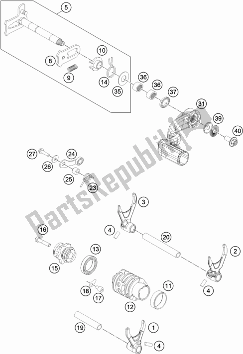 All parts for the Shifting Mechanism of the KTM 250 XC TPI US 2020