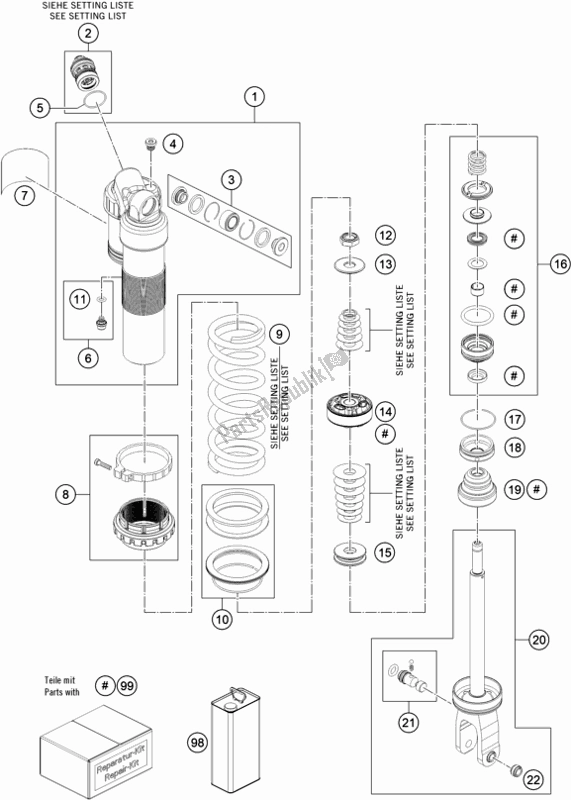 Todas las partes para Amortiguador Desmontado de KTM 250 XC TPI US 2020