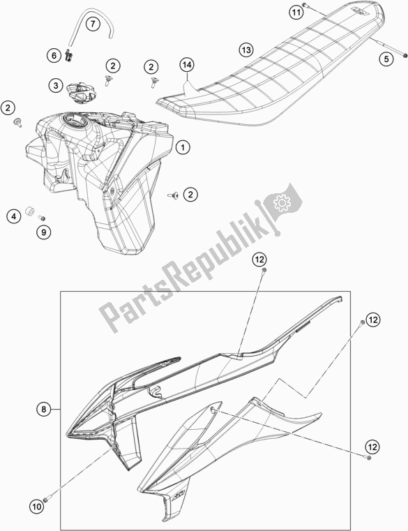 Alle onderdelen voor de Tank, Stoel van de KTM 250 XC TPI US 2020