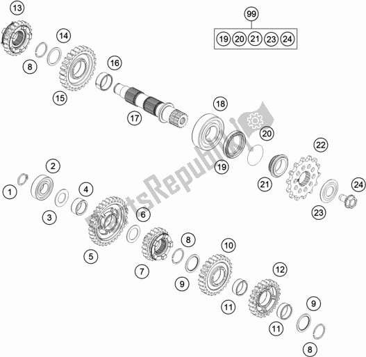 Alle onderdelen voor de Transmissie Ii - Secundaire As van de KTM 250 XC TPI US 2020