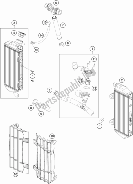 All parts for the Cooling System of the KTM 250 XC TPI US 2021