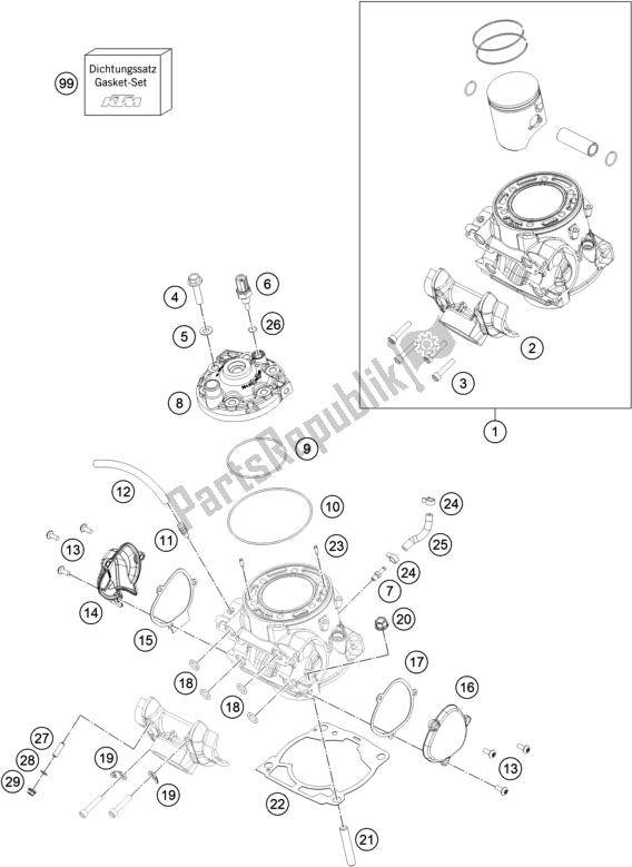 Alle onderdelen voor de Cilinder, Cilinderkop van de KTM 250 XC TPI US 2021