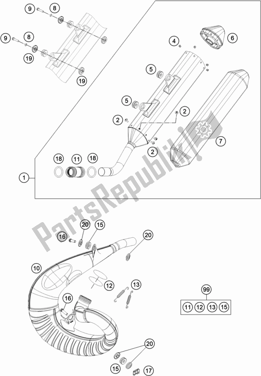 All parts for the Exhaust System of the KTM 250 XC TPI US 2021