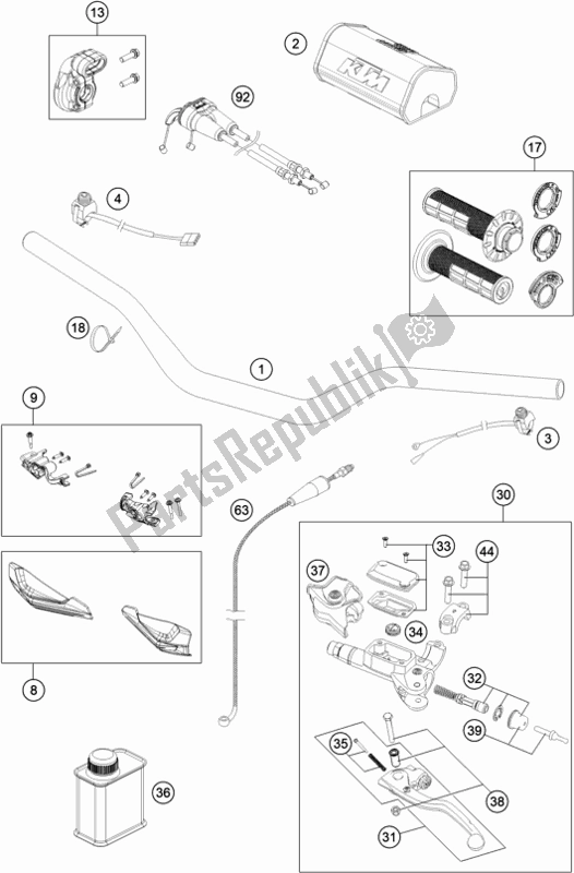 All parts for the Handlebar, Controls of the KTM 250 XC TPI US 2021