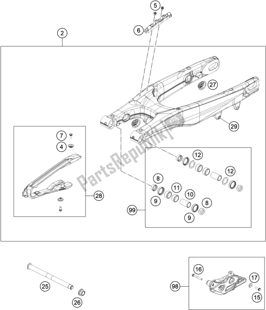 All parts for the Swing Arm of the KTM 250 XC TPI US 2021