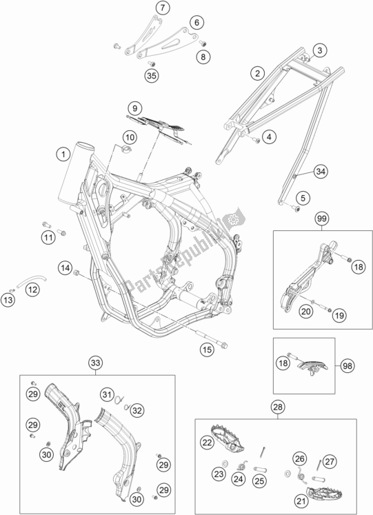 All parts for the Frame of the KTM 250 XC US 2017