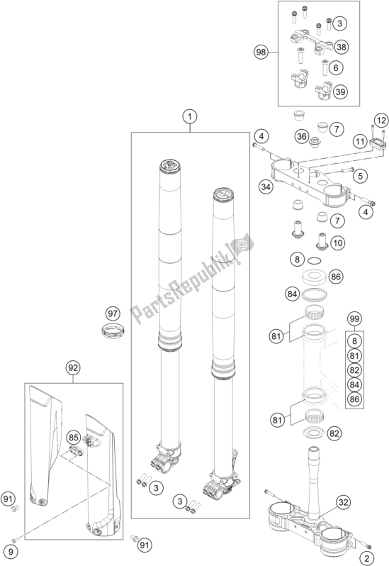 All parts for the Front Fork, Triple Clamp of the KTM 250 XC US 2017