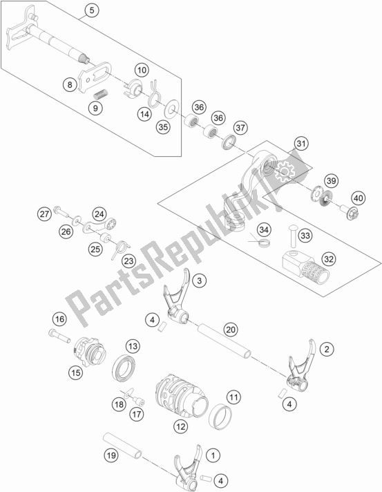 All parts for the Shifting Mechanism of the KTM 250 XC US 2017