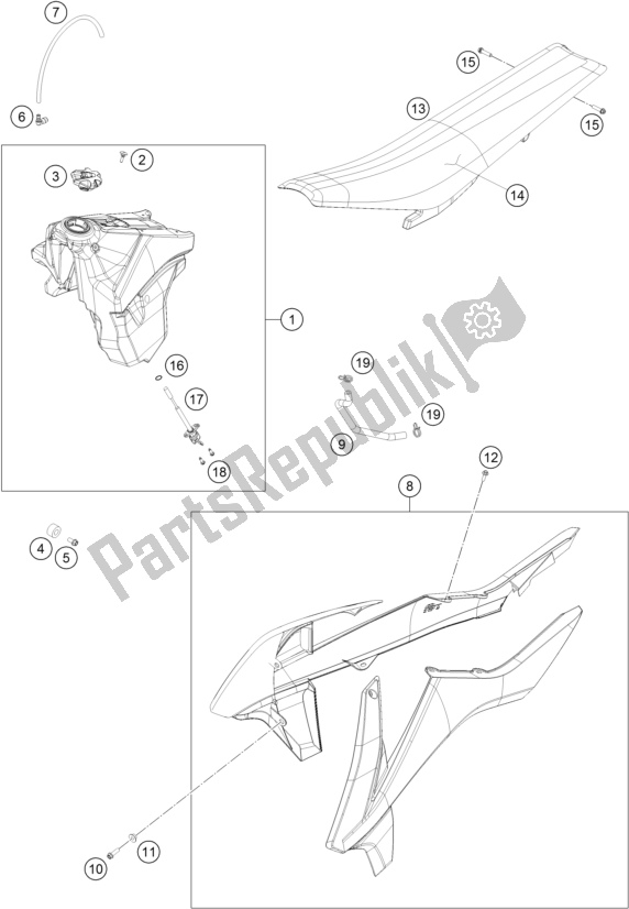 Todas las partes para Tanque, Asiento, Tapa de KTM 250 XC US 2017