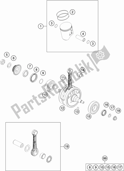 All parts for the Crankshaft, Piston of the KTM 250 XC US 2018