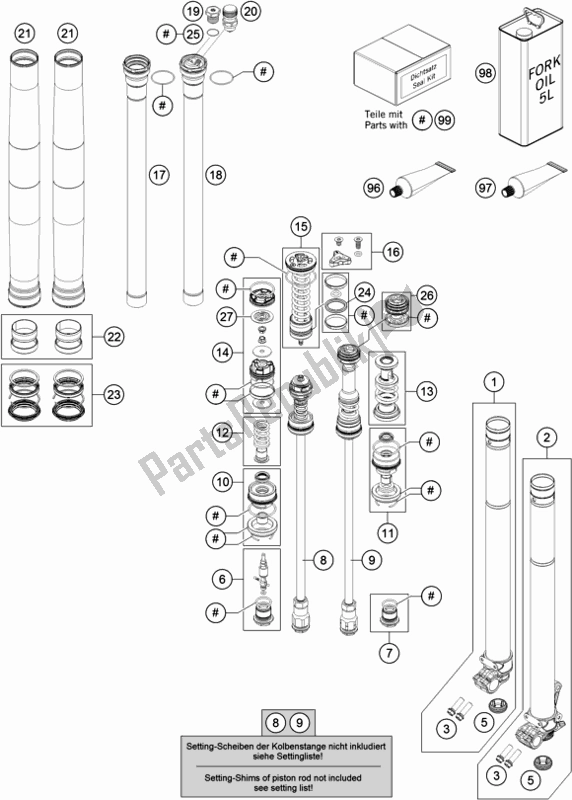 All parts for the Front Fork Disassembled of the KTM 250 XC US 2018