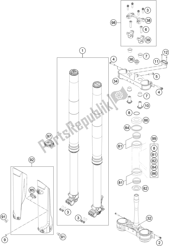 All parts for the Front Fork, Triple Clamp of the KTM 250 XC US 2018