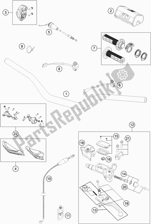 All parts for the Handlebar, Controls of the KTM 250 XC US 2018