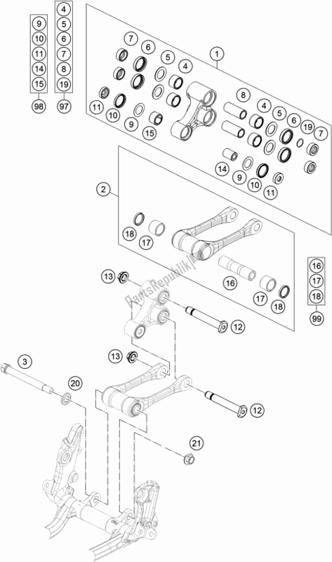 All parts for the Pro Lever Linking of the KTM 250 XC US 2018