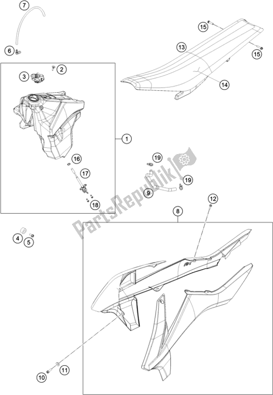 All parts for the Tank, Seat, Cover of the KTM 250 XC US 2018