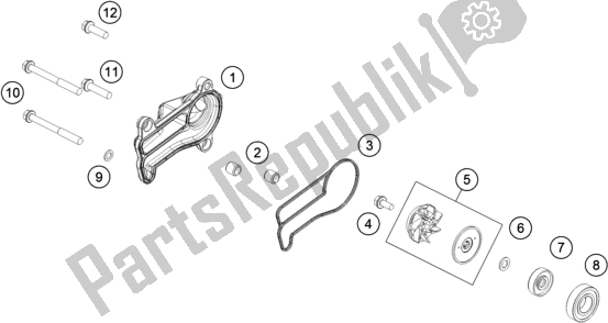 All parts for the Water Pump of the KTM 250 XC US 2018