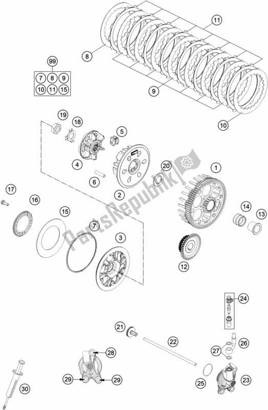 All parts for the Clutch of the KTM 250 XC US 2019