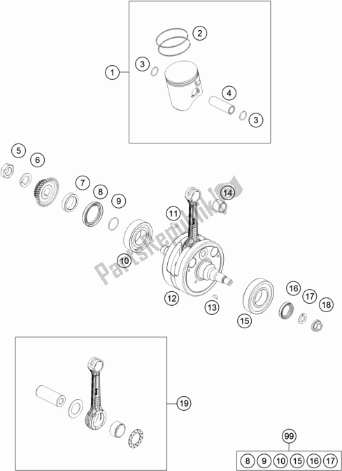 Toutes les pièces pour le Vilebrequin, Piston du KTM 250 XC US 2019