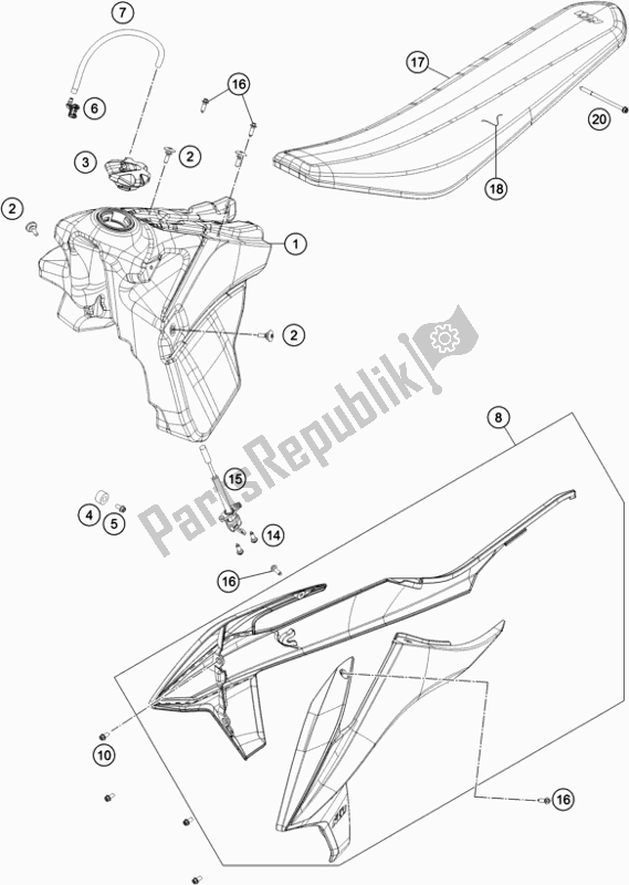 Tutte le parti per il Serbatoio, Sedile del KTM 250 XC US 2019