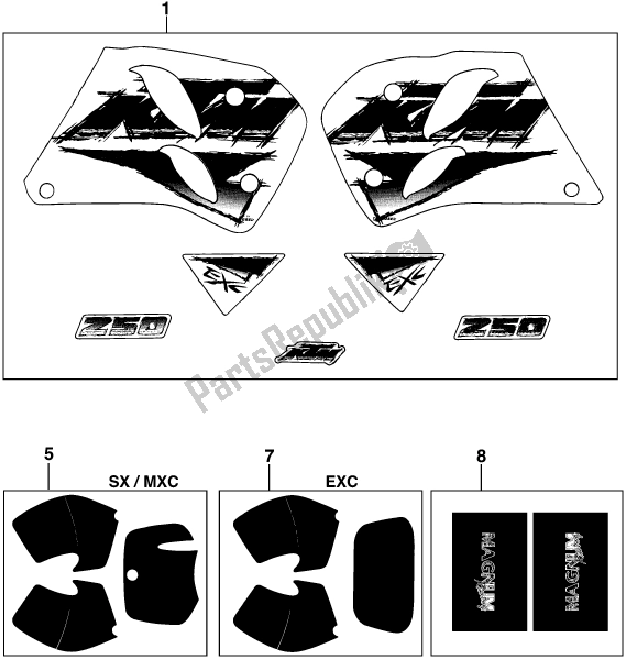 All parts for the Decal of the KTM 300 EGS M/O 12 KW 13 LT 2020