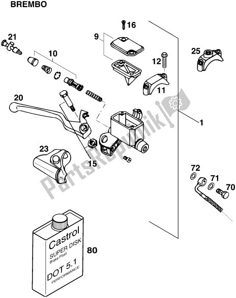 All parts for the Front Brake Control of the KTM 300 EGS M/O 12 KW 13 LT 2020