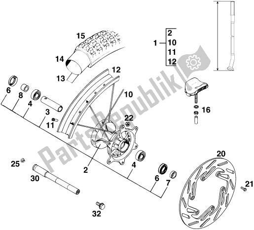 All parts for the Front Wheel of the KTM 300 EGS M/O 12 KW 13 LT 2020