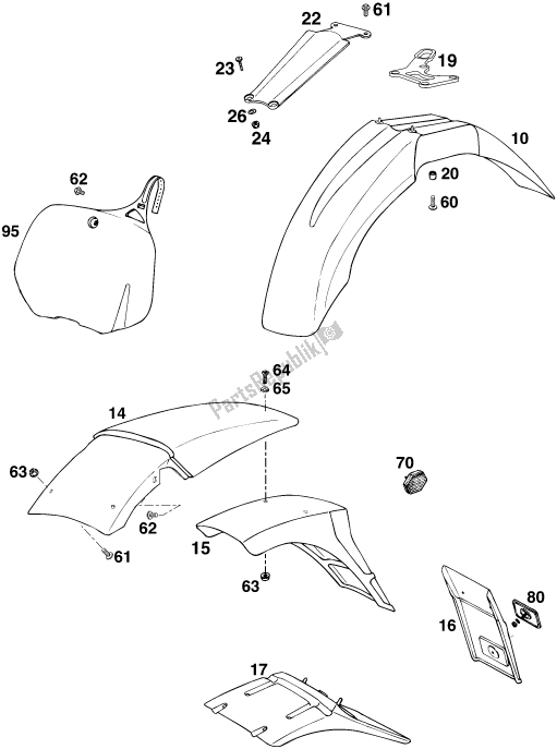 All parts for the Mask, Fenders of the KTM 300 EGS M/O 12 KW 13 LT 2020