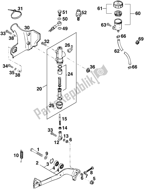 All parts for the Rear Brake Control of the KTM 300 EGS M/O 12 KW 13 LT 2020