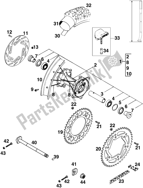 Todas as partes de Roda Traseira do KTM 300 EGS M/O 12 KW 13 LT 2020