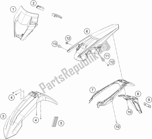 Tutte le parti per il Maschera, Parafango del KTM 300 EXC 2017